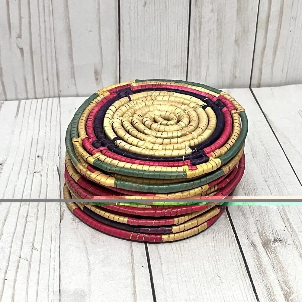 Vintage Handwoven Straw Coasters Set of 8 Boho Folk Art Woven Fiber 5”